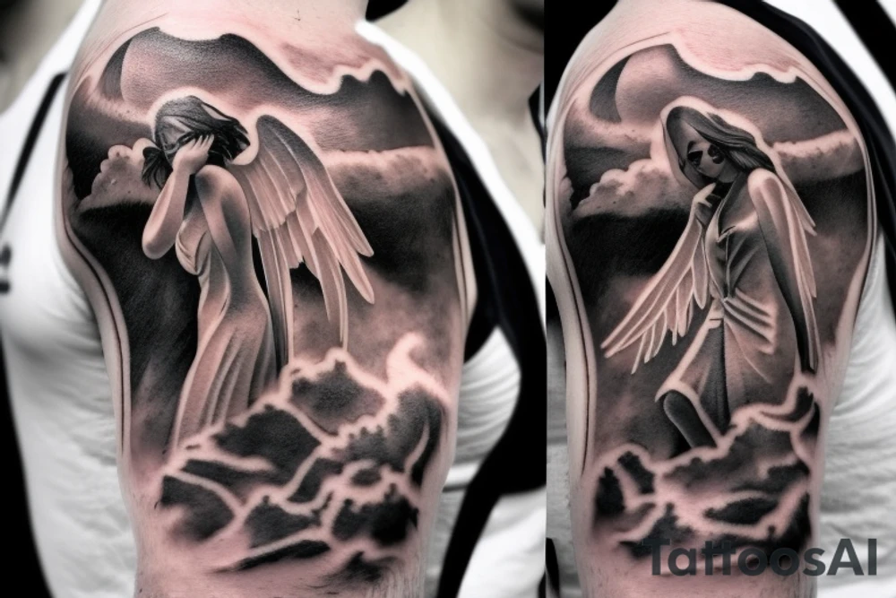 Angels embedded within clouds shoulder tattoo tattoo idea Angels embedded within clouds shoulder tattoo tattoo idea