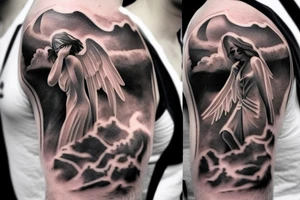 Angels embedded within clouds shoulder tattoo tattoo idea