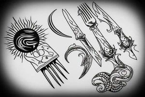 A fork as a part of a sunset in the sea tattoo idea