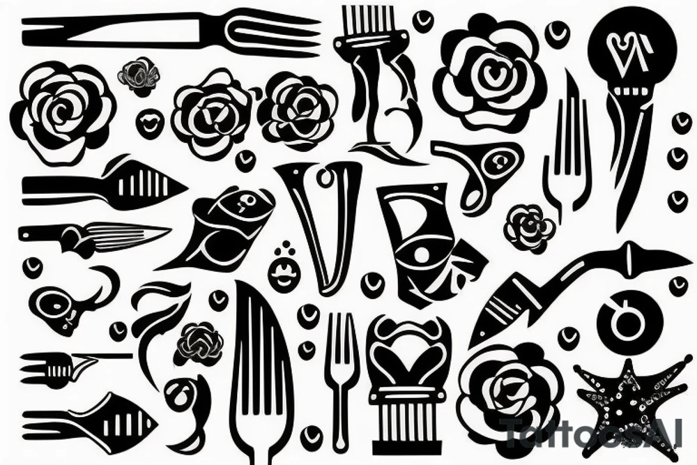 A fork as a part of a sunset in the sea tattoo idea