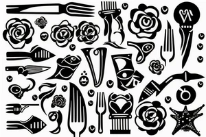 A fork as a part of a sunset in the sea tattoo idea