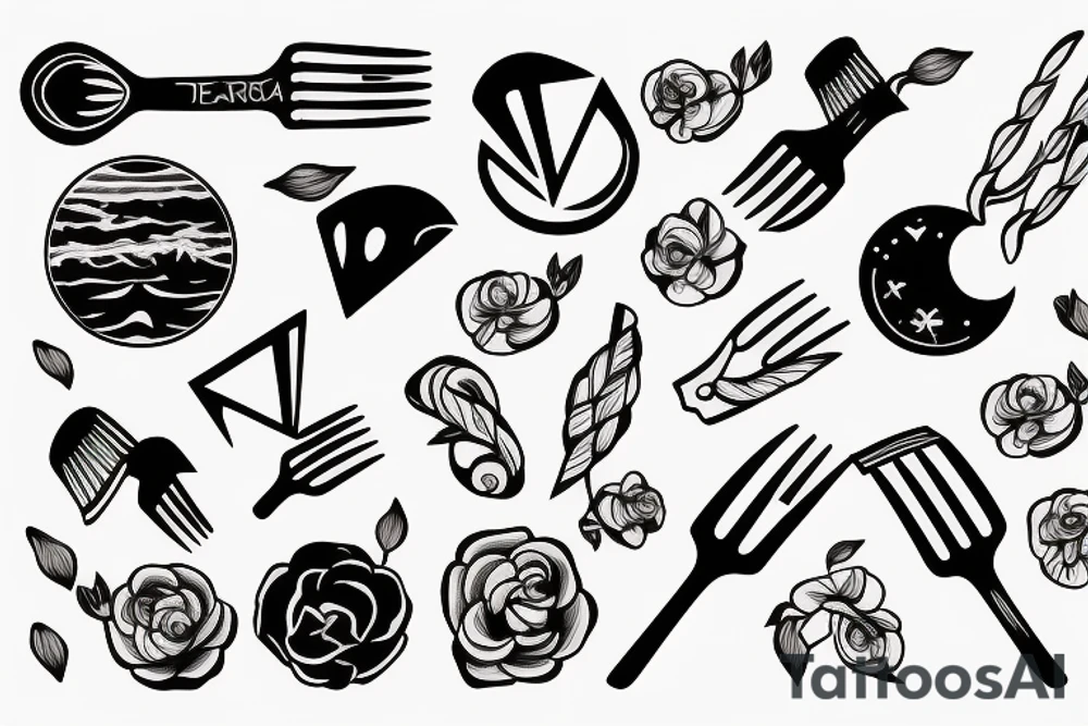A fork as a part of a sunset in the sea tattoo idea