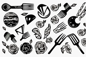 A fork as a part of a sunset in the sea tattoo idea