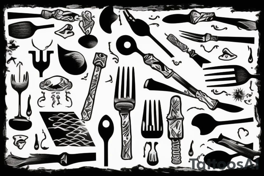 A fork as a part of a sunset in the sea tattoo idea