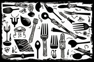 A fork as a part of a sunset in the sea tattoo idea