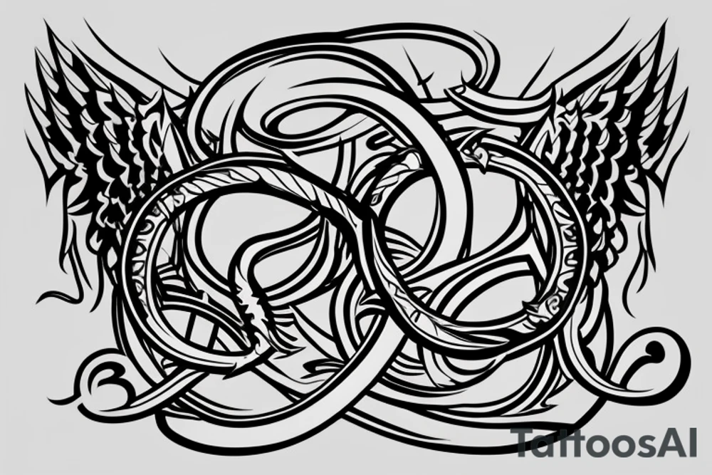 Nordic ouroboros hourglass with wings tattoo idea
