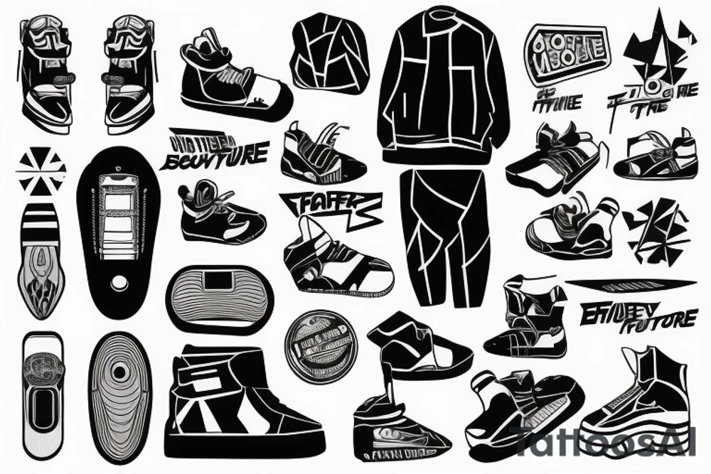 jacket and trainers and hoverboard from Back to the Future tattoo idea