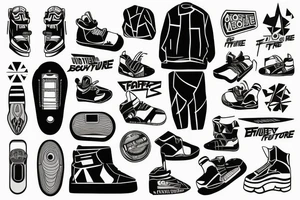 jacket and trainers and hoverboard from Back to the Future tattoo idea