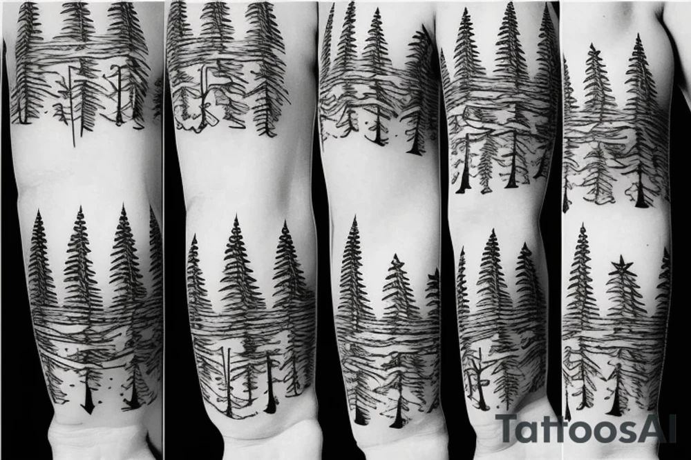 snowboard board, pines, snow, stars tattoo idea