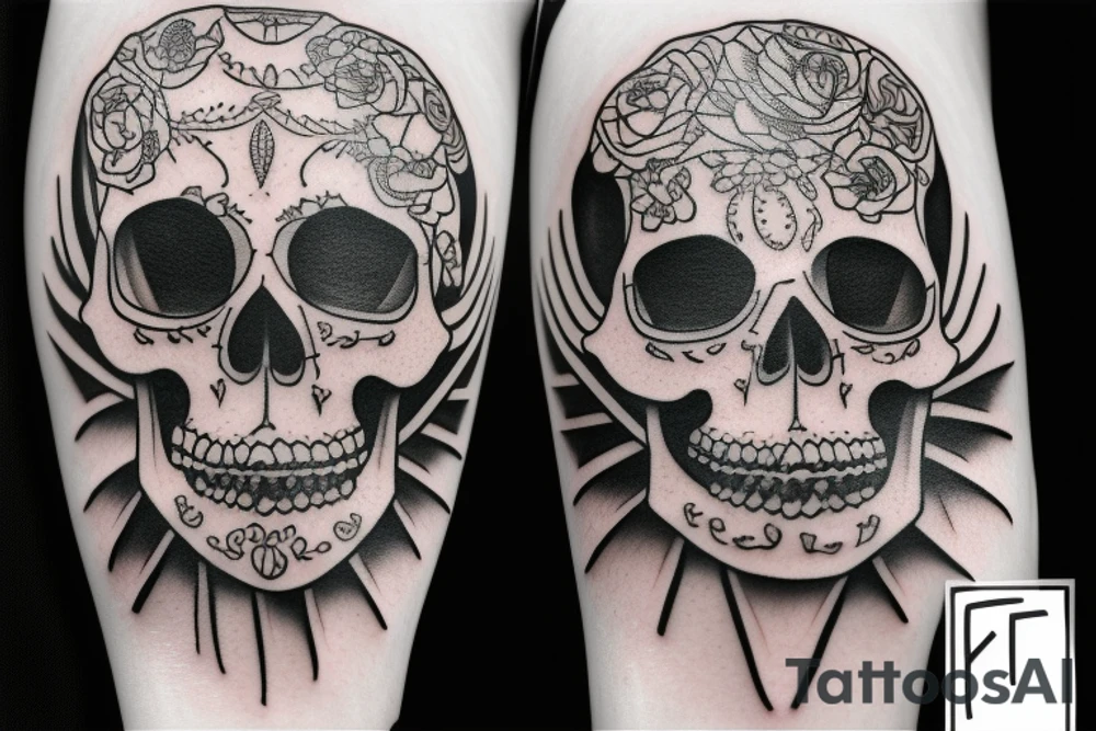 Women with a skull head an kniffs tattoo idea