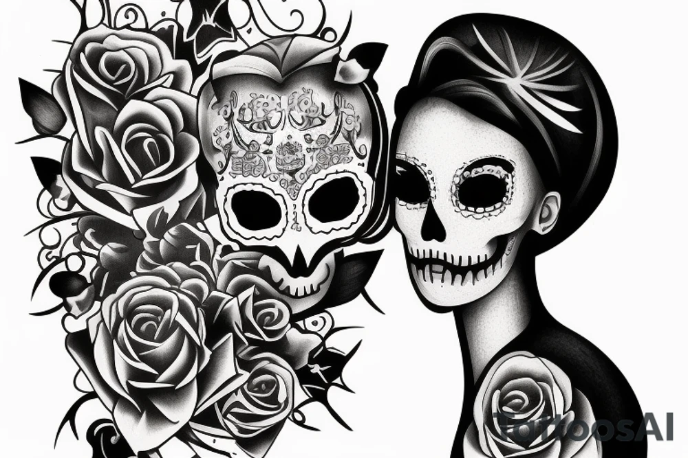Women with a skull head an kniffs tattoo idea
