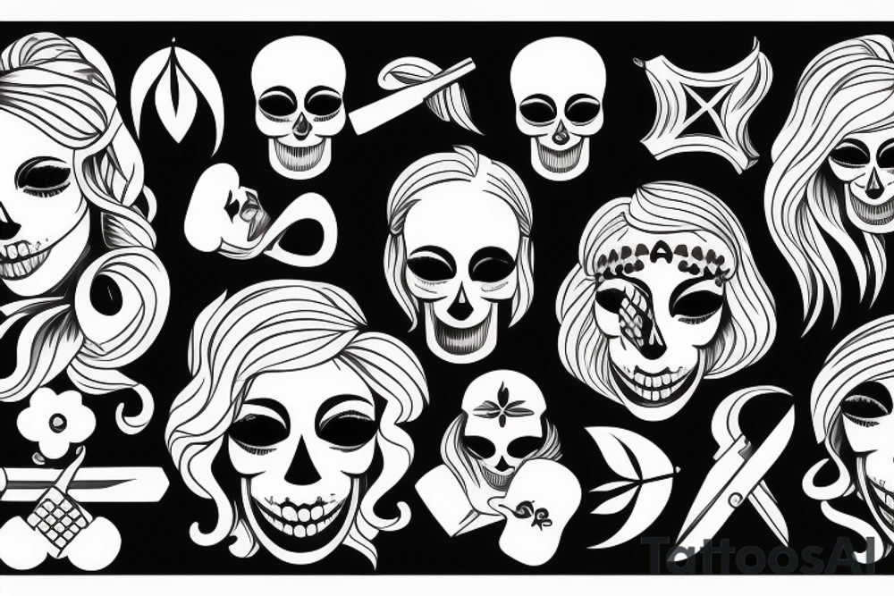 Women with a skull head and a kniffs tattoo idea