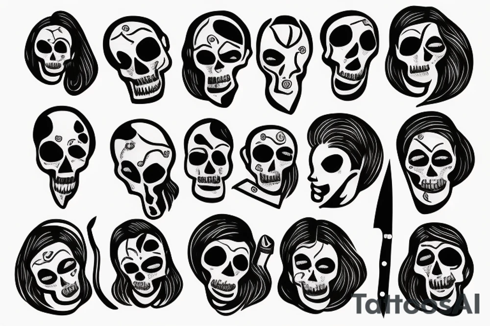 Women with a skullhead and a knife in hand tattoo idea