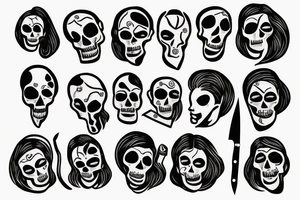 Women with a skullhead and a knife in hand tattoo idea