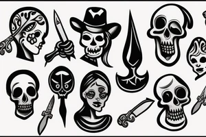 Women with a skullhead and a knife in hand tattoo idea