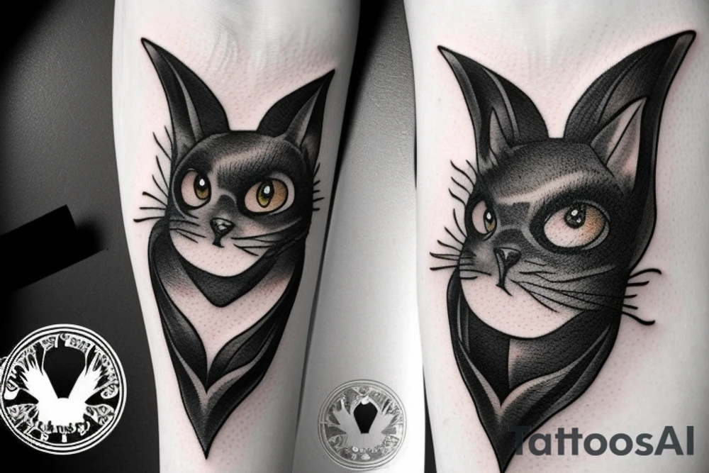 a bat landed on the cat's nose tattoo idea