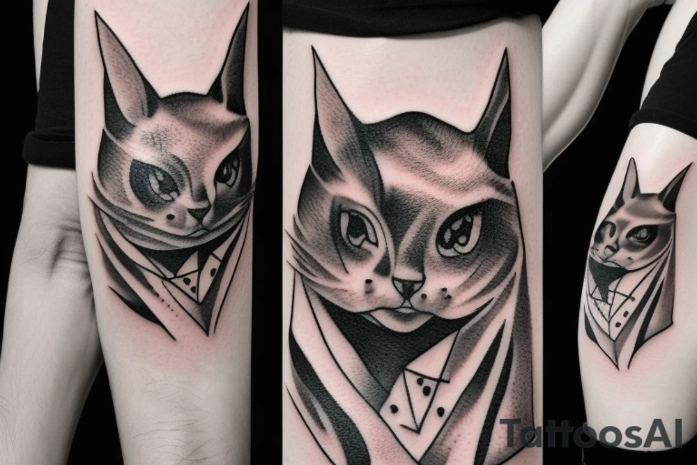a bat landed on the cat's nose tattoo idea