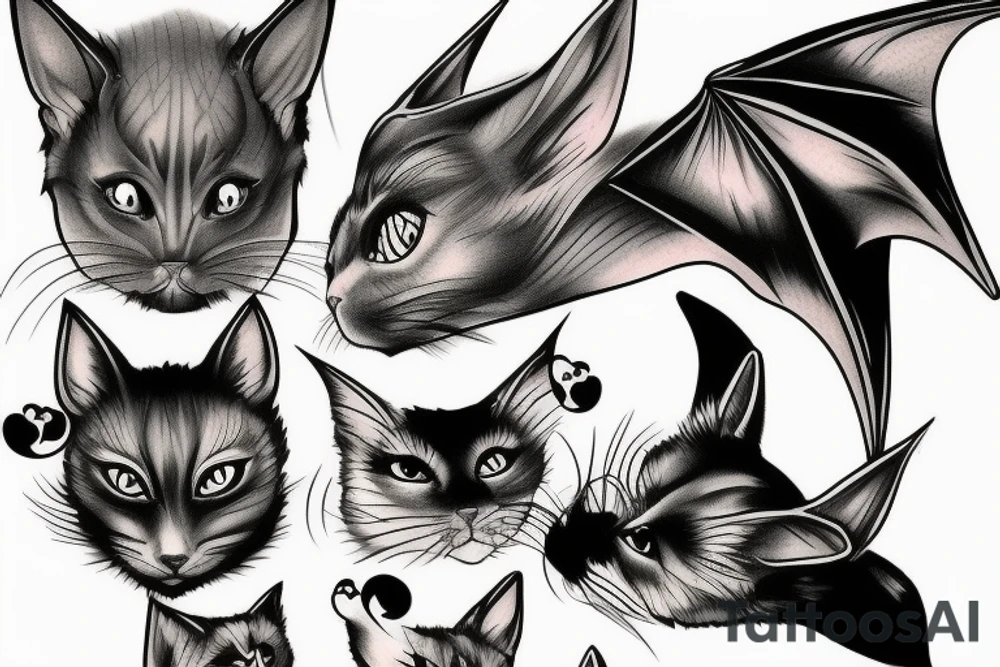 bat sitting on cat's nose tattoo idea