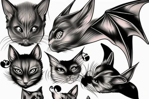 bat sitting on cat's nose tattoo idea