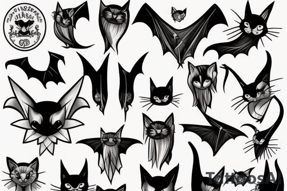 bat sitting on cat's nose tattoo idea