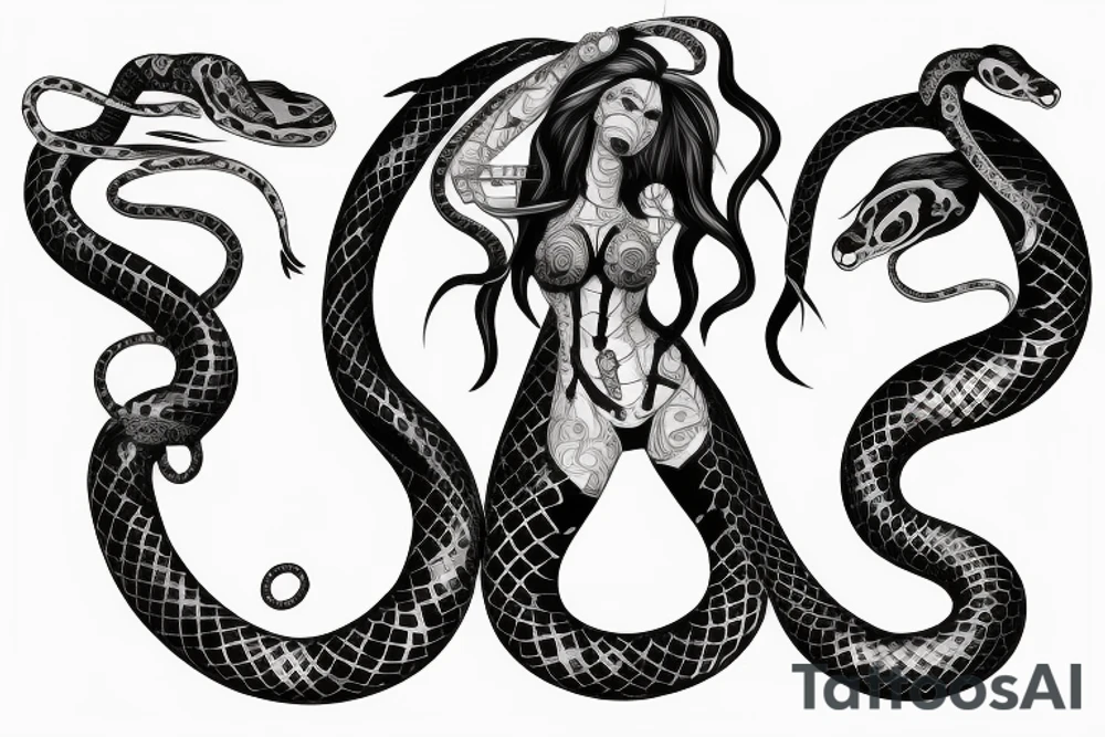 A female figure with snakes tattoo idea