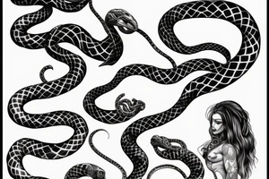 A female figure with lines likes snakes for  the breast tattoo idea