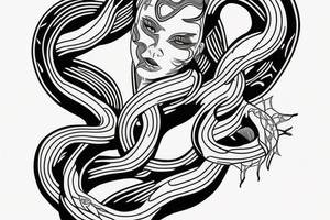 A female figure with lines likes snakes for  the breast tattoo idea