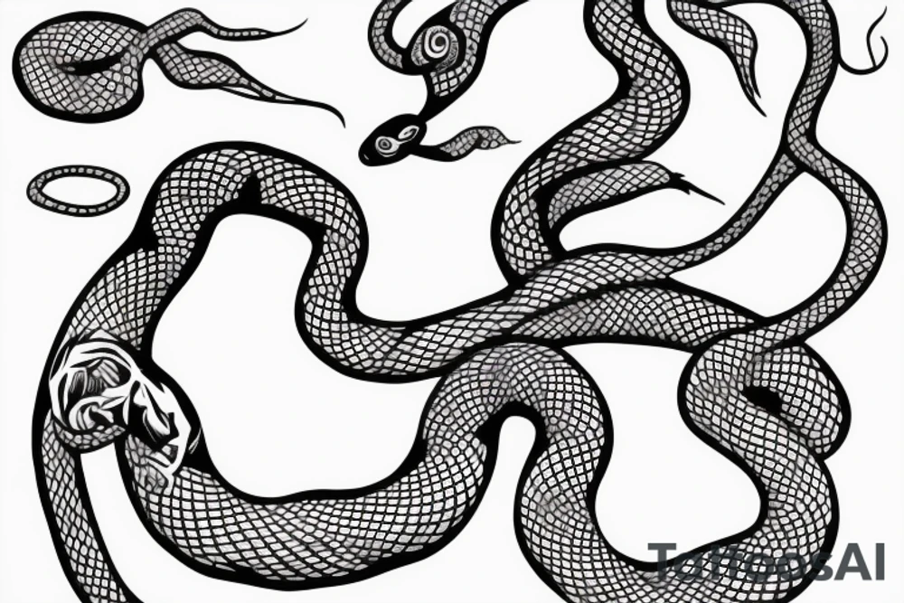 A female figure with lines likes snakes for the breast tattoo idea