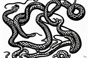 A female figure with lines likes snakes for  the breast tattoo idea