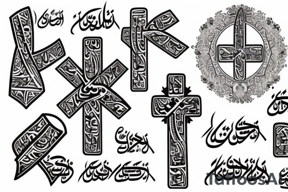 Cross with arabic date tattoo idea