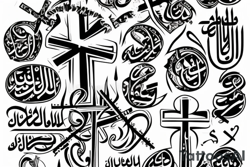 Cross with Arabic date underneath it tattoo idea