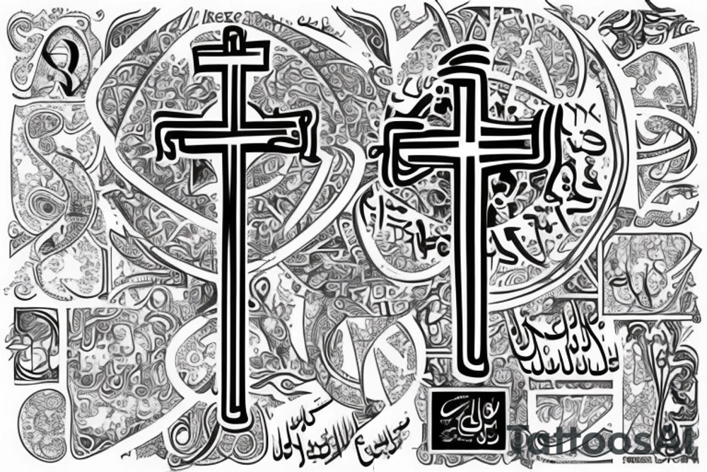 Cross with Arabic date underneath it tattoo idea