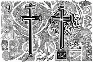 Cross with Arabic date underneath it tattoo idea