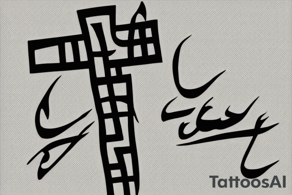 Simple  Cross with Arabic date underneath it tattoo idea