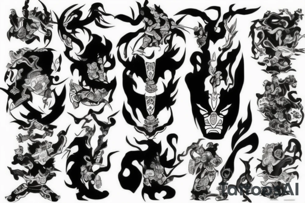 you need a black and white tattoo in the style of warriors or a combination of Japanese themes tattoo idea