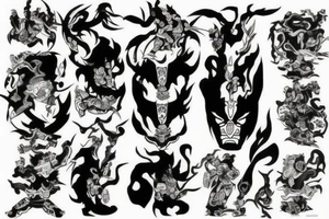 you need a black and white tattoo in the style of warriors or a combination of Japanese themes tattoo idea