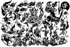 you need a black and white tattoo in the style of warriors or a combination of Japanese themes tattoo idea