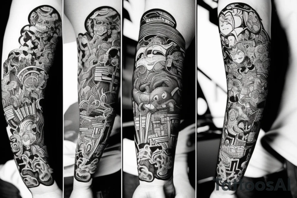 you need a black and white tattoo in the style of warriors or a combination of Japanese themes tattoo idea