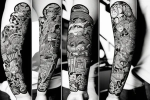 you need a black and white tattoo in the style of warriors or a combination of Japanese themes tattoo idea