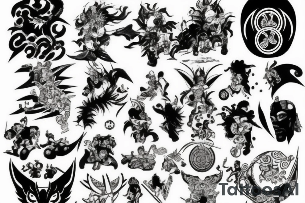 you need a black and white tattoo in the style of warriors or a combination of Japanese themes tattoo idea