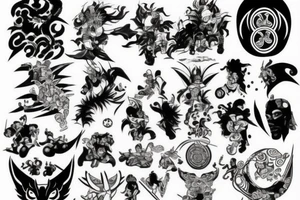 you need a black and white tattoo in the style of warriors or a combination of Japanese themes tattoo idea