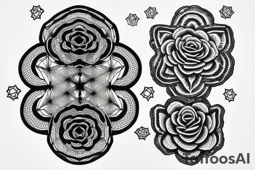 hexapattern, defuse rose, Aleksander 16.11.02, Maximilian 14.07.07 tattoo idea