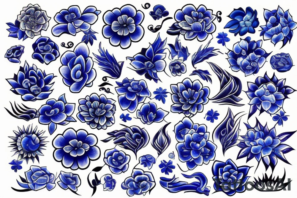 flower with flames of blue fires tattoo idea