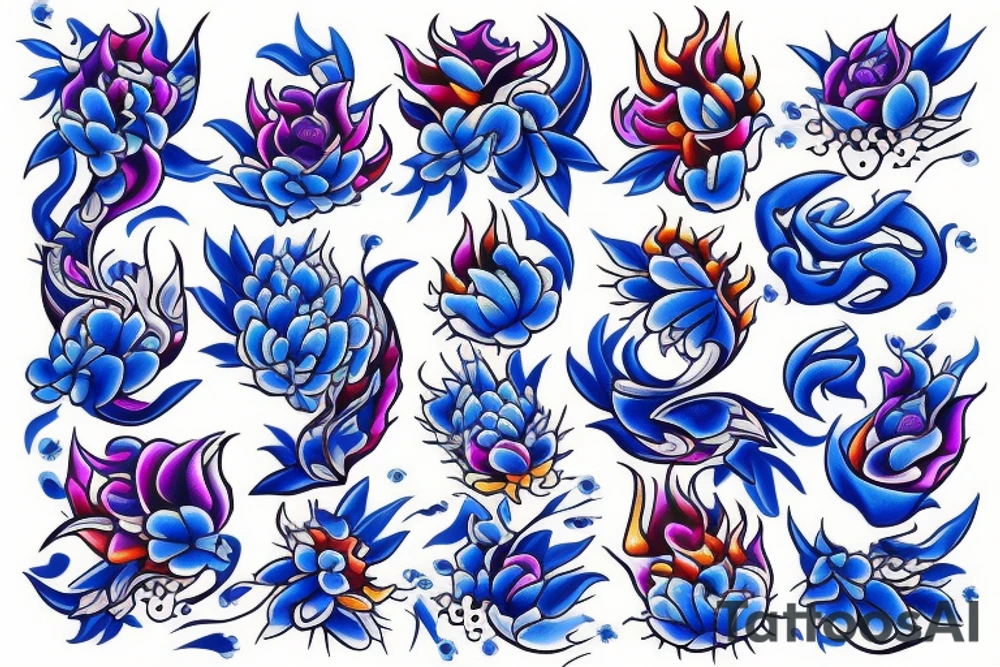 flower with flames of blue fires tattoo idea