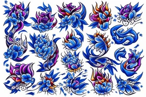flower with flames of blue fires tattoo idea