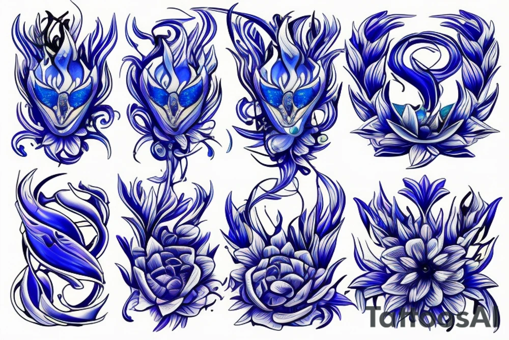 flower with flames of blue fires tattoo idea