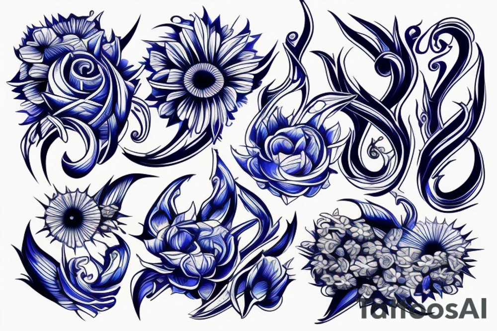 flower with flames of blue fires tattoo idea