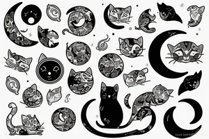 a cat sitting with a middle moon in the front no realistic tattoo idea