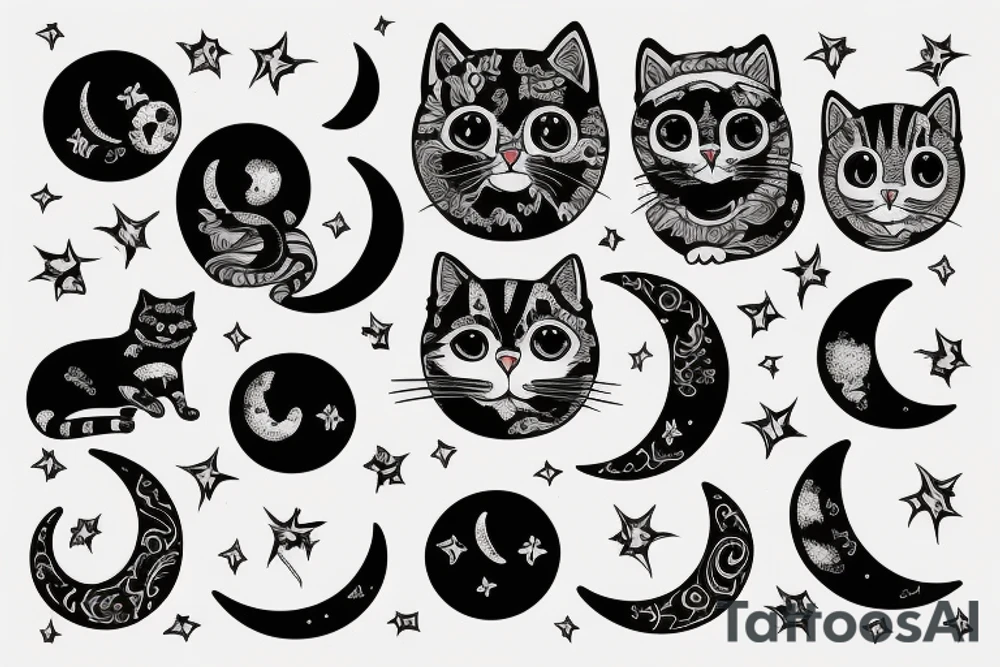 a cat sitting with a middle moon in the front no realistic tattoo idea