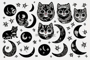 a cat sitting with a middle moon in the front no realistic tattoo idea